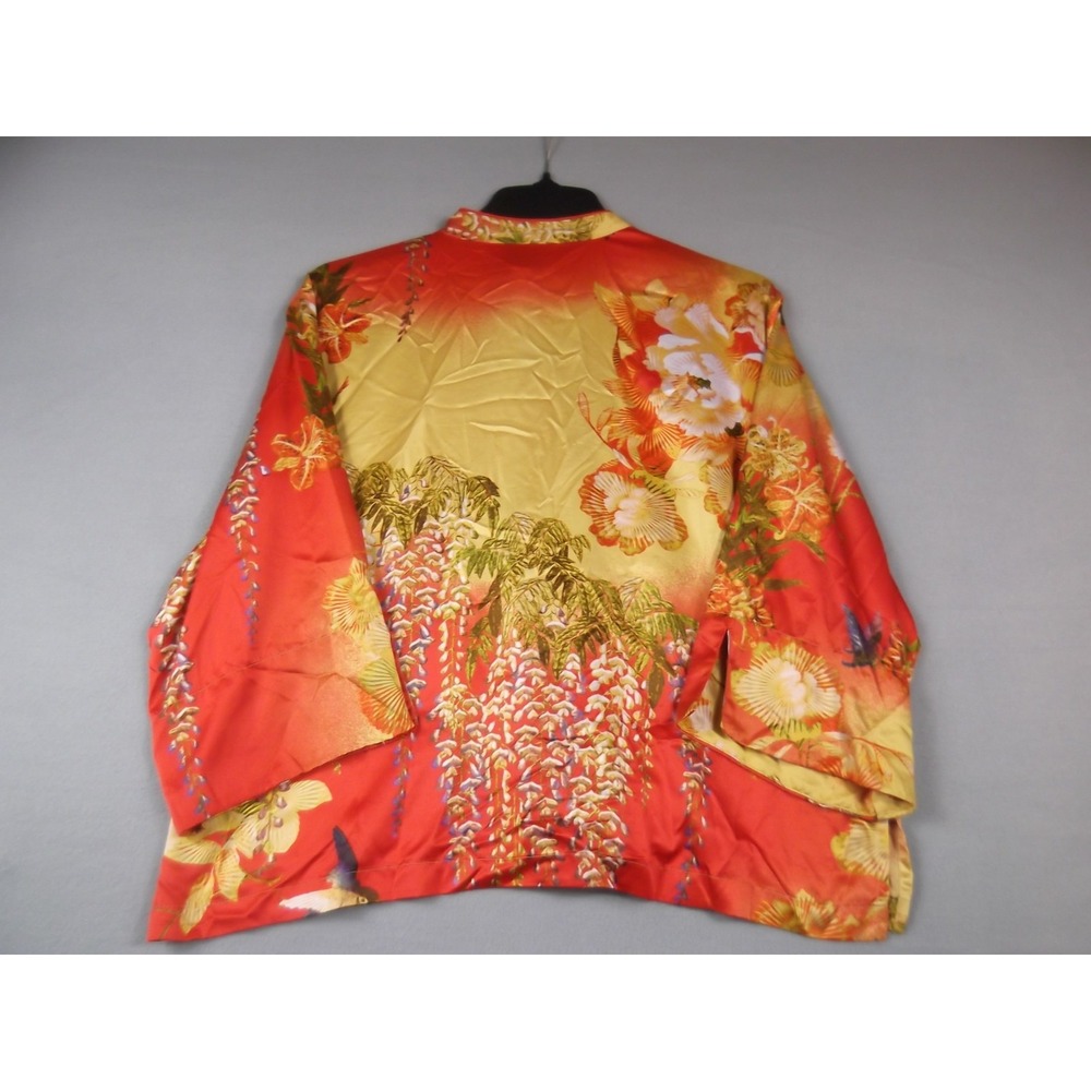 Natori Jacket Womens Large Red Yellow Floral Satin Kimono Asian‎ Style Button Up - Picture 6 of 6